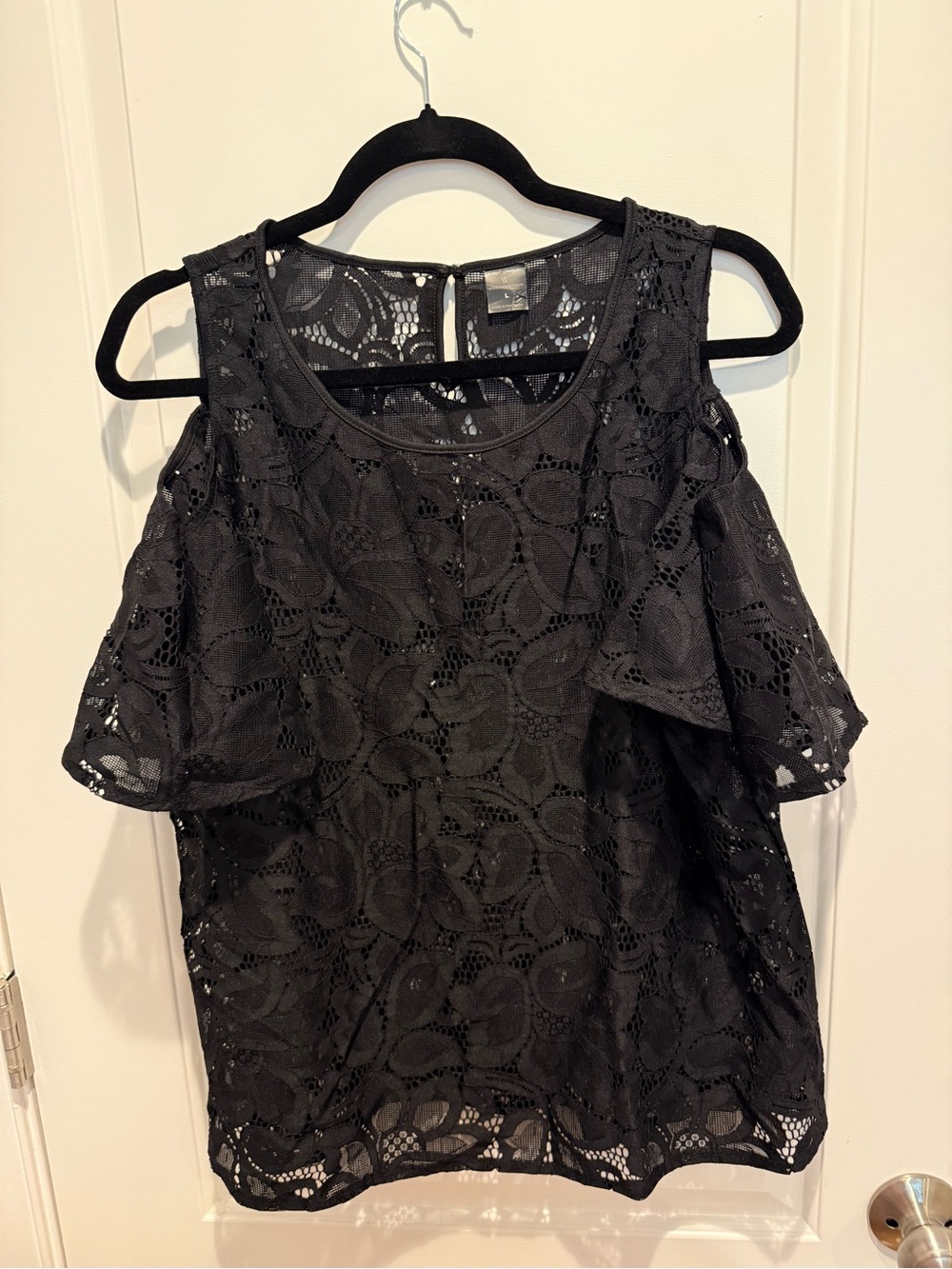 Worthington Black Lace Cold-Shoulder Blouse